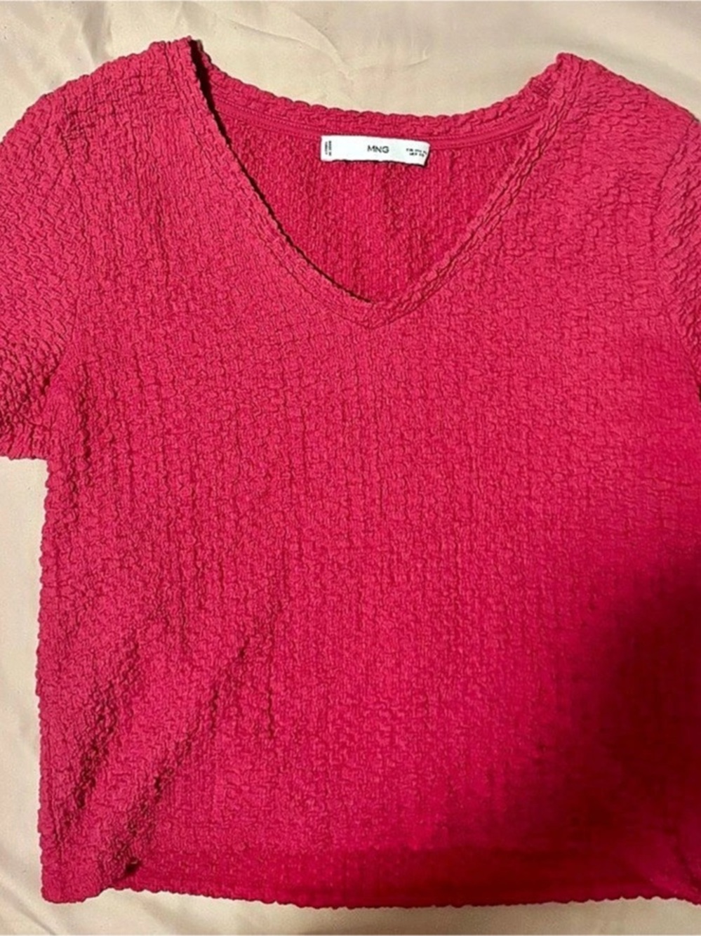 MNG Textured V-Neck Top in Pink Size XL